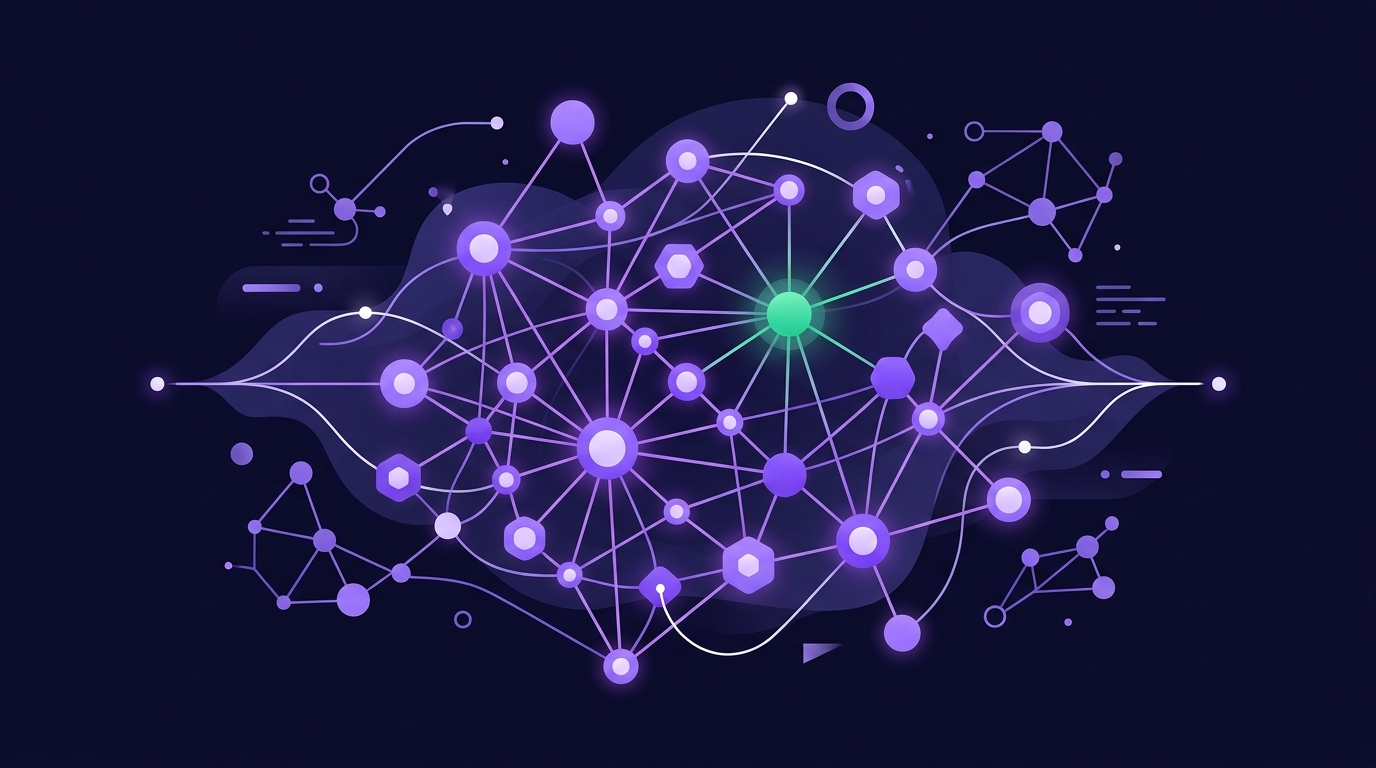 Backlink Analizi Nasıl Yapılır? Adım Adım Rakip Link İnceleme Mavi ve mor tonlarda soyut bir web sitesi bağlantı şeması illüstrasyonu