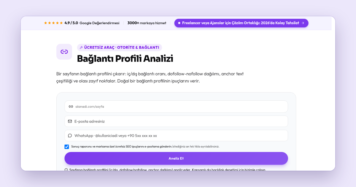 Backlink Nasıl Alınır? Kaliteli Kaynaklardan Link Bulma Bağlantı Profili Analizi arayüzü ekran görüntüsü: Backlink Nasıl Alınır? Kaliteli Kaynaklardan Link Bulma