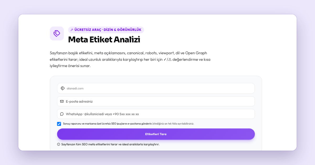 Yerel SEO Nedir? Haritalarda ve Arama Sonuçlarında Öne Çıkma Meta Etiket Analizi arayüzü ekran görüntüsü: Yerel SEO Nedir? Haritalarda ve Arama Sonuçlarında Öne Çıkma