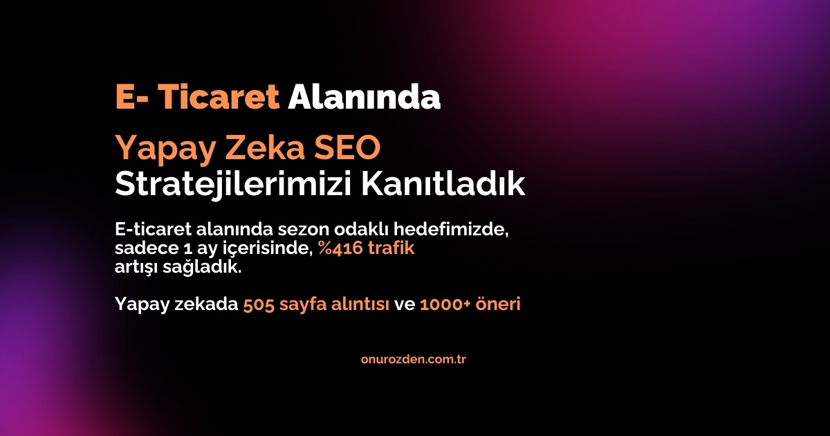 E-Ticarette Yapay Zeka SEO Çalışması Başarı Hikayesi: Sezon Hedefi %416 Tıklama Artışı ve Marka Trafiği %102 Yükselişi