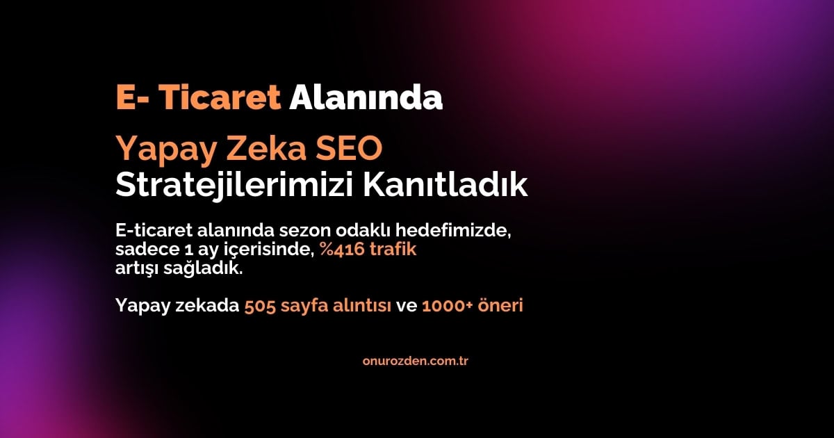 E-Ticarette Yapay Zeka SEO Çalışması Başarı Hikayesi: Sezon Hedefi %416 Tıklama Artışı ve Marka Trafiği %102 Yükselişi Referans Analizi